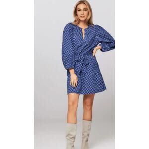 BAUM UND PFERDGARTEN Aiki 3/4 Sleeve Minidress in Blue/White Dot Sz EU 36, US 4